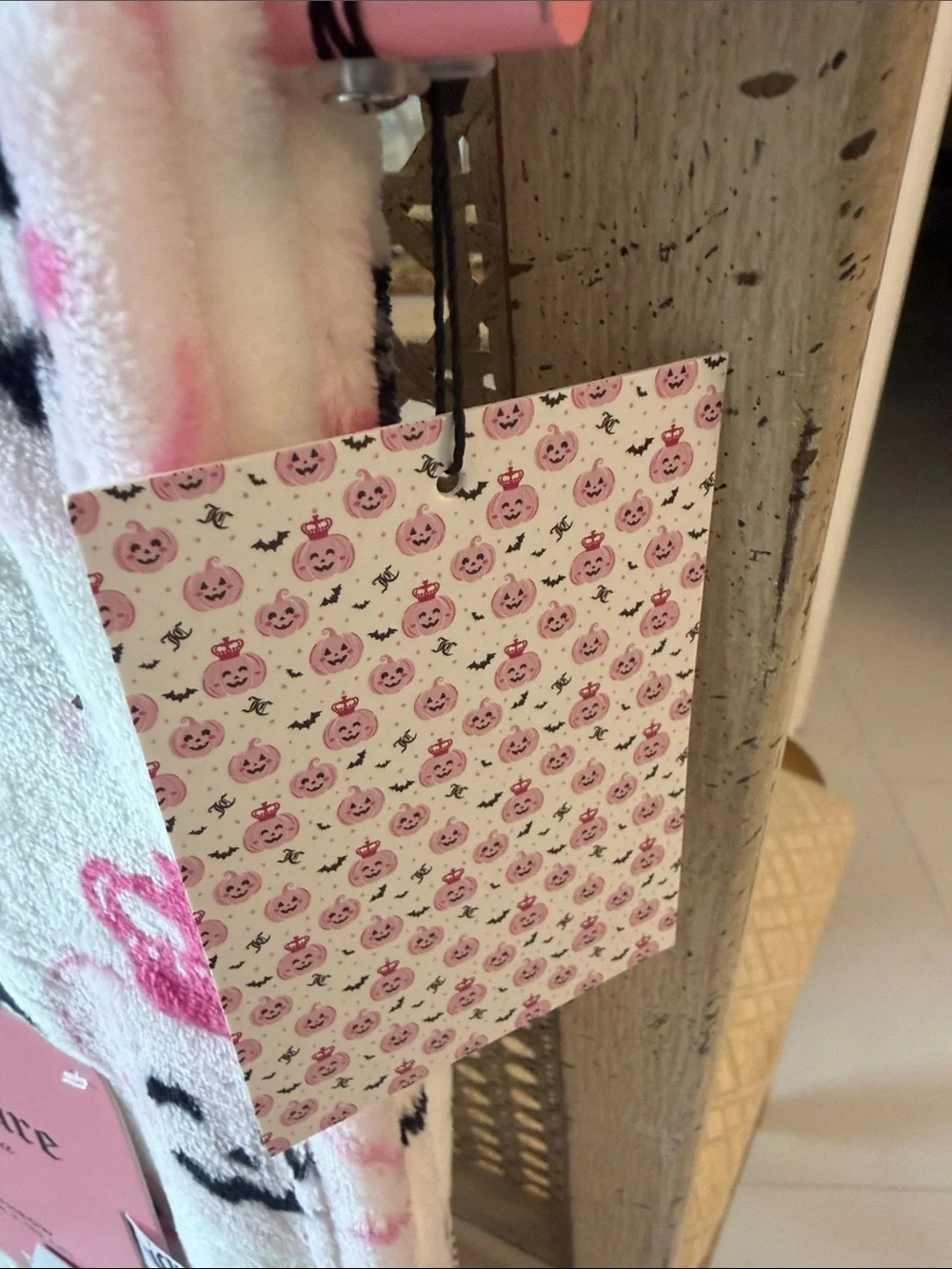 Juicy Couture Halloween  White Plush Throw with Pink Pumpkin & Black Bat Motifs